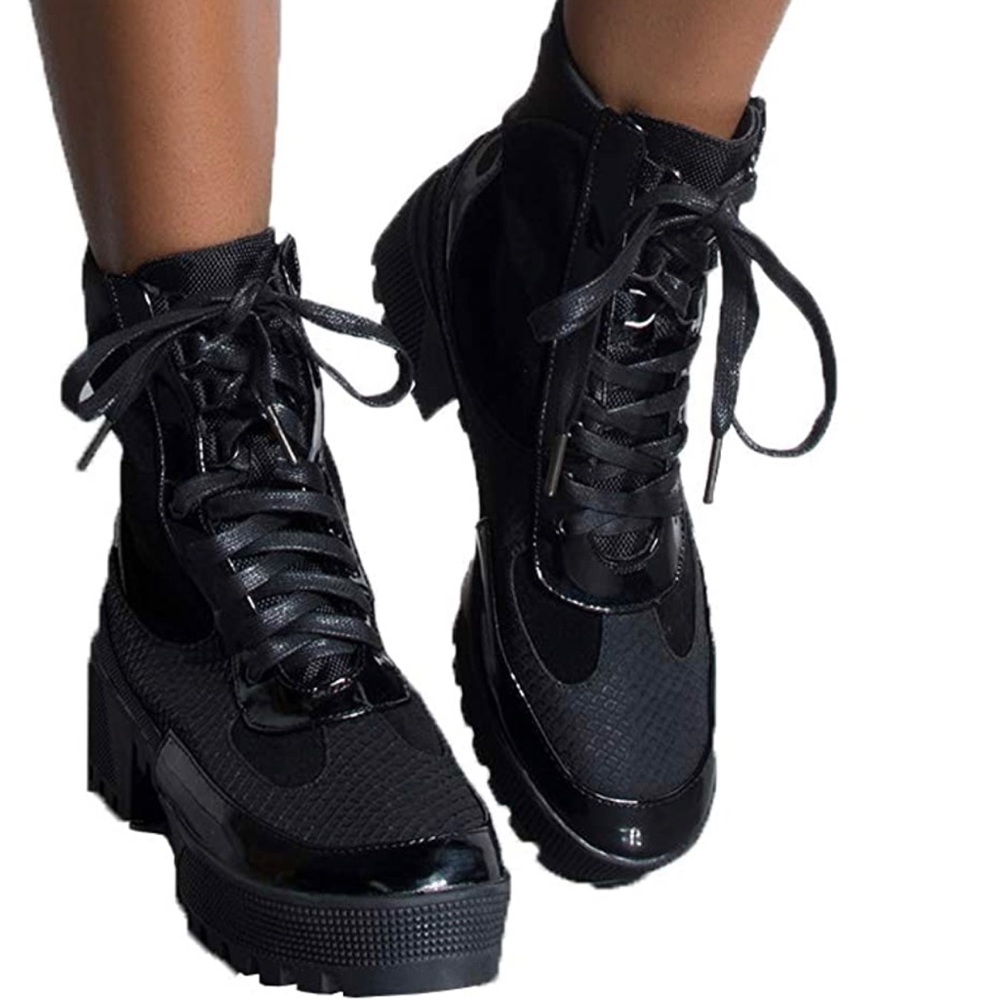 CAPE ROBBIN Cape Robbin Lace Up Lug Sole Chunky Heel Military Combat Boots